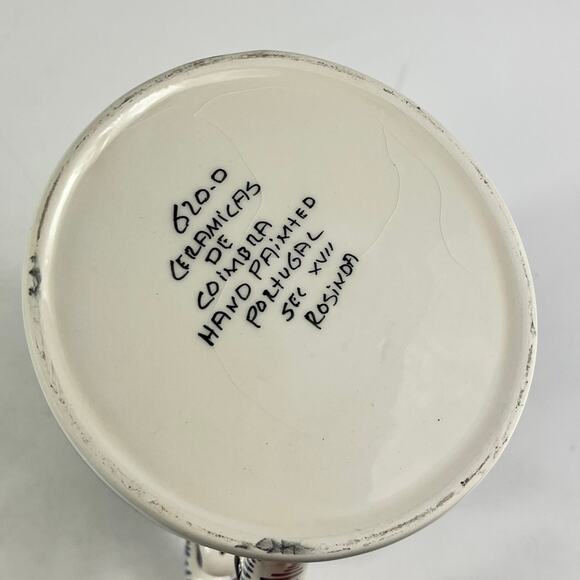 Ceramicas De Coimbra Portugal Pitcher Hand Painted Floral Deer Bird Motif 8" - Picture 12 of 13